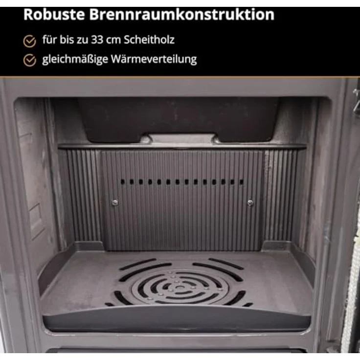 365 Kaminofen Ferrox 55, grau emailliert, Gusseisen, 7 kW Nennwärmeleistung, A+, 83 % Wirkungsgrad – Bild 4