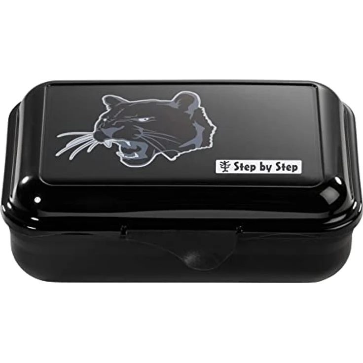 Step by Step Lunchbox „Wild Cat Chiko“, schwarz, mit Trennwand und Klickverschluss, spülmaschinenfest, BPA-frei, für Schule und Kindergarten, für Jungen und Mädchen, 0,9 Liter – Bild 1