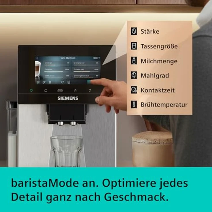 Siemens Kaffeevollautomat EQ900 iAroma, personalisierbare Einstellungen, präzises Mahlwerk, großes 6,8″ Full-Touch-Display, Silber, TQ923E03 – Bild 5