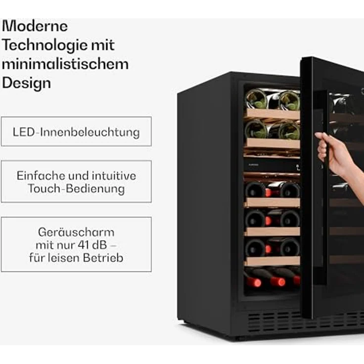 Klarstein JCF-145S Velaire Weinkühlschrank, 46 Flaschen, 2 Zonen, UV-Schutz, Holzlagerböden, leise, ideal für Sammler – Bild 5