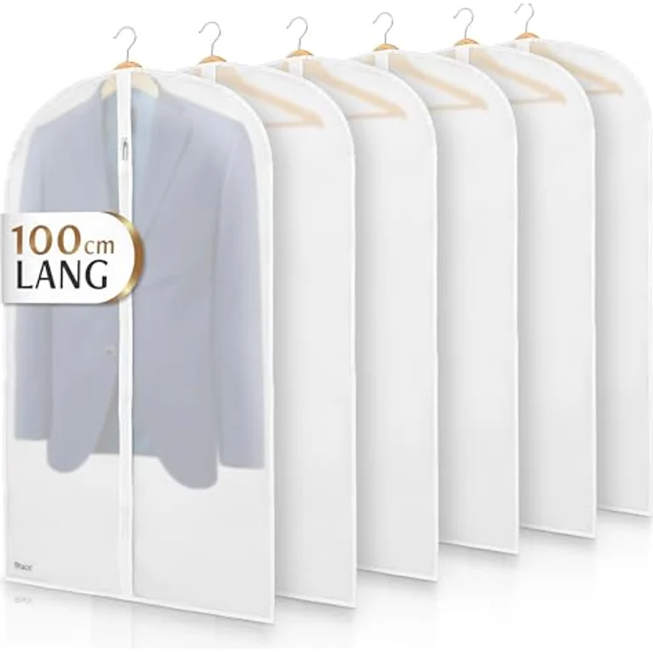 Bruce.® 6x Kleidersack Transparent, Mottensichere Kleideraufbewahrung 100x60 cm aus PEVA, wasserabweisend und atmungsaktiv – Bild 1