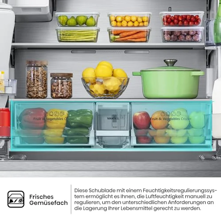 Hisense RF 728 N 4 SASE French-Door-Kühlschrank, freistehend, inoxfarben, NoFrost, Breite 91.4 cm, Energieklasse E – Bild 13