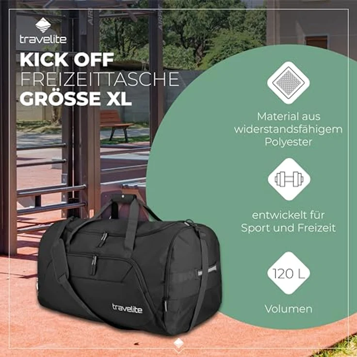 Travelite Kick Off Weekender Reisetasche XL, 70 cm, schwarz, 100% Polyester – Bild 3