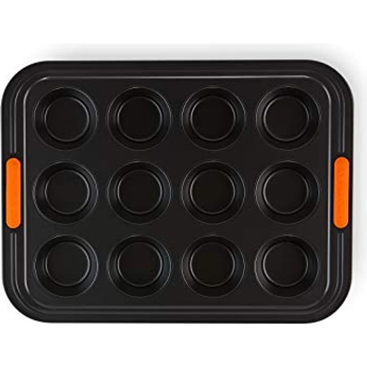 Le Creuset Antihaft Muffinform, Für 12 Stück (Ø 7 cm), PFOA-frei, Sauerteigbeständig, Aus Karbonstahl gefertigt, Anthrazit-Orange – Bild 2