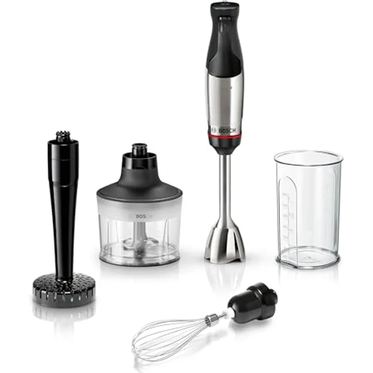 BOSCH Stabmixer MSM6M633, 1000 W, Edelstahl-Gehäuse, elektronisch verstellbare Geschwindigkeitsregulierung, 5 Zubehörteile – Bild 1
