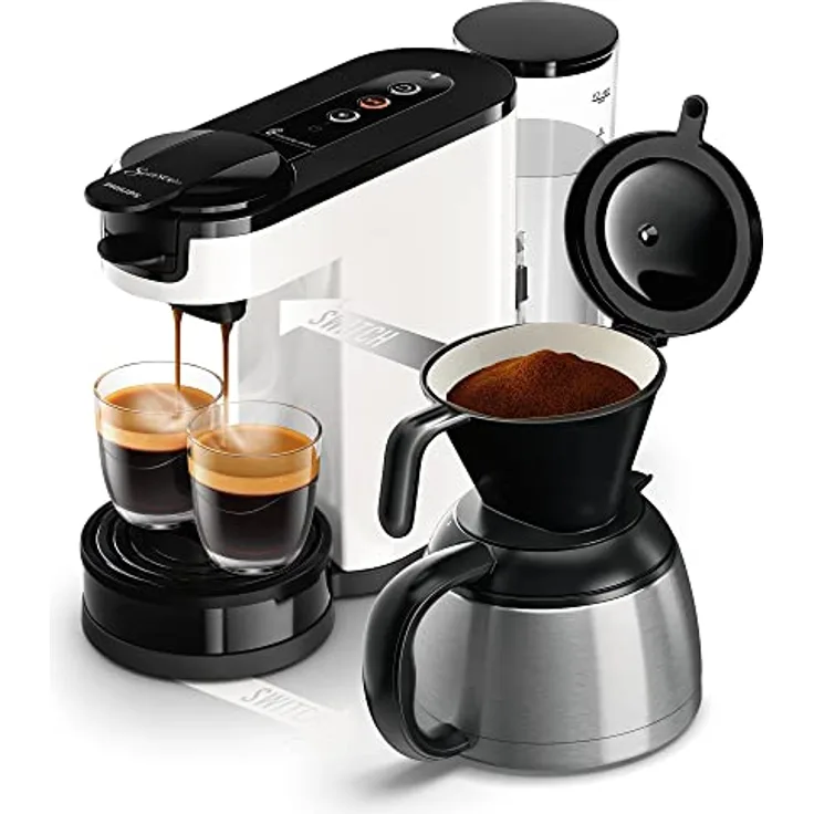 Philips Senseo Switch HD6592/05, 2 in 1 Kaffeemaschine mit Edelstahl-Isolierkanne, 1 Liter Wassertank, Crema Plus, bis zu 7 Tassen