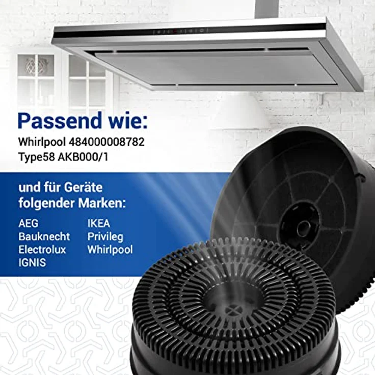 VIOKS 2x Kohlefilter Dunstabzugshaube 142mmØ Ersatz für Type58 Filter Whirlpool 484000008782 AKB000/1 - Filter Dunstabzugshaube Aktivkohlefilter – Bild 2