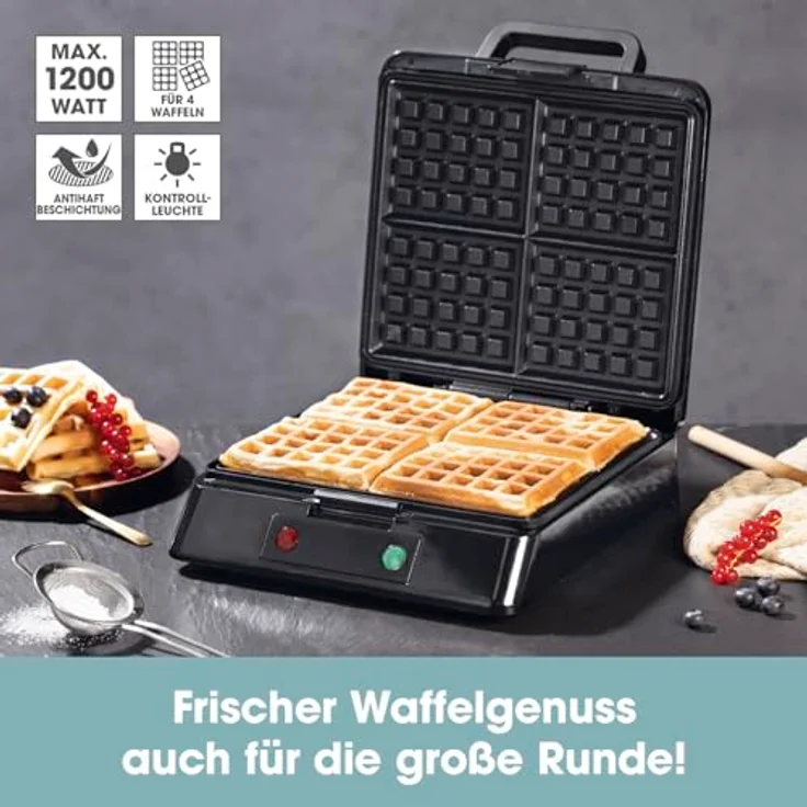 GOURMETmaxx Waffeleisen für 4 Belgische Waffeln | Waffelautomat mit Antihaftbeschichtung, stufenlos einstellbarer Bräunungsgrad und Kontrollleuchte | Duftende belgische Waffeln ganz einfach zubereitet – Bild 2