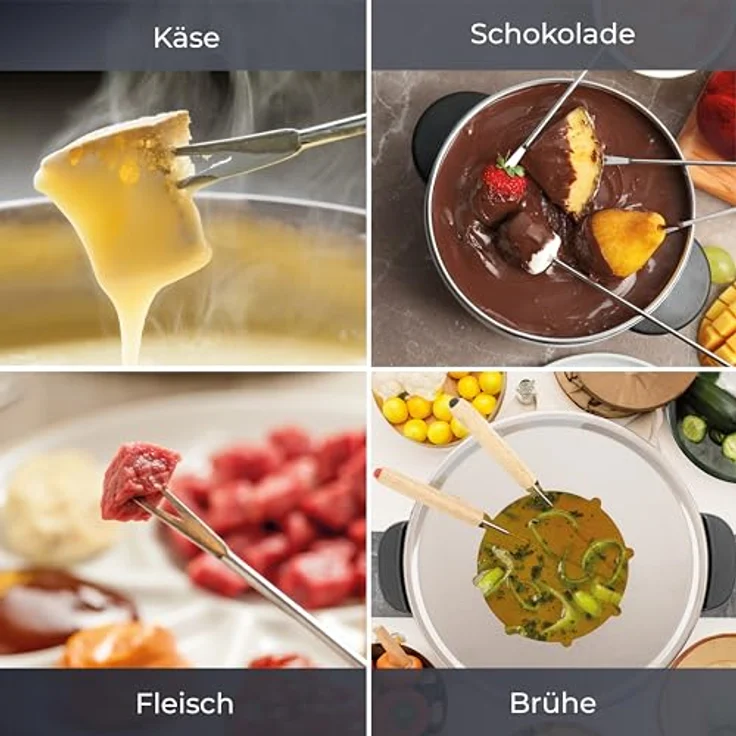 KLAMER Elektro-Fondue Set für bis zu 8 Personen, 1300W, Holzdesign, 1,5L Aluguss-Topf – Bild 8