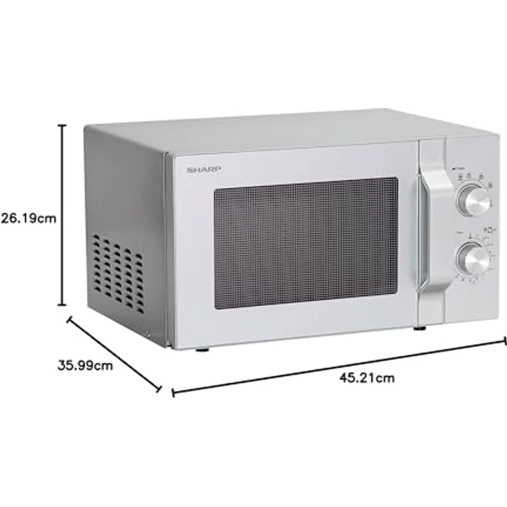 Sharp R204S Mikrowelle, Standgerät, 20 Liter Garraum, 800 Watt, 6 Leistungsstufen, Zeitschaltuhr von 30 Minuten bis 00 Sekunden, Gewichtgesteuertes Auftauen, Glasdrehteller 24,5 cm, silber – Bild 2