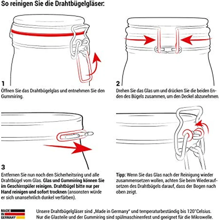 pajoma Drahtbügelglas, 10x 1000 ml Fassungsvermögen inkl. Gummidichtung hergestellt in Deutschland – Bild 6