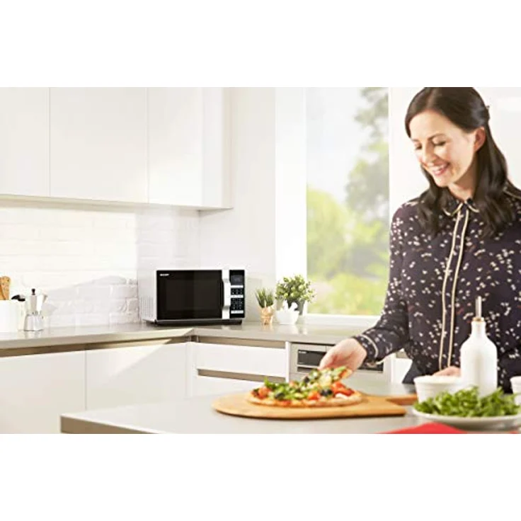 Sharp R-860S 3-in-1 Mikrowelle mit Grill und Heißluft, Standgerät, 25 Liter Garraum, 900 Watt, 49 cm, Programmautomatik, Gewicht und zeitgesteuertes Auftauen, edelstahl – Bild 10