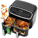 GIDGIMO Heißluftfritteuse Doppelter Heißluftfritteuse mit Sichtfenster, 10L, 2800W, 2800 W, mit Touchscreen, Gesunde Öl- und Fettarme Zubereitung- DualZone, Schwarz