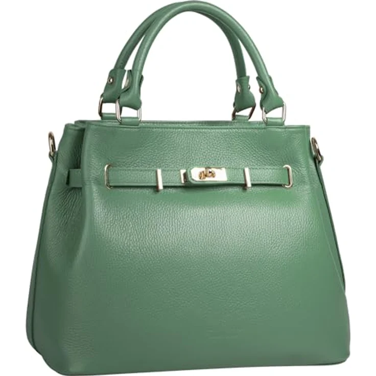 Samantha Look Handtasche aus 100% Rindleder, grün mit Reißverschluss- und Smartphonefach, Made in Italy – Bild 3