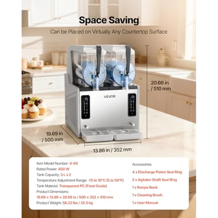 VEVOR Slush Maschine X-60, 2 x 3 L Slusheis Eisbereiter mit 450 W, Selbstreinigungsfunktion und 5 voreingestellten Programmen – Bild 7
