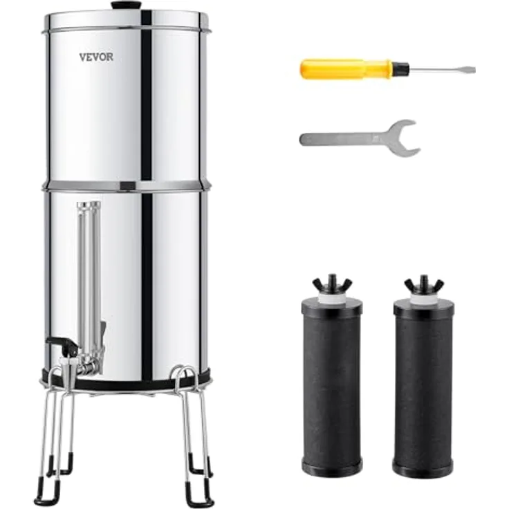 VEVOR Schwerkraft Wasserfiltersystem Edelstahl 7+8,5L, Blei- und Chlorreduzierung mit 2 Kohlefiltern