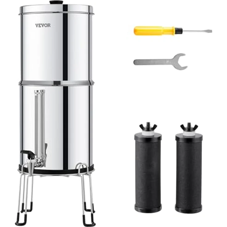 VEVOR Schwerkraft Wasserfiltersystem Edelstahl 7+8,5L, Blei- und Chlorreduzierung mit 2 Kohlefiltern – Bild 1
