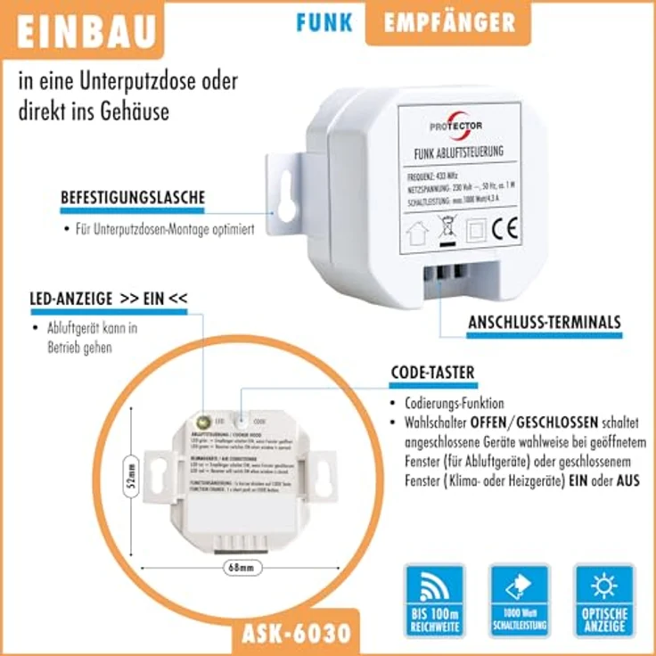 Protector ASK 6030, Funk-Abluftsteuerung für Klimaanlagen mit Thermosensor, Weiß – Bild 5