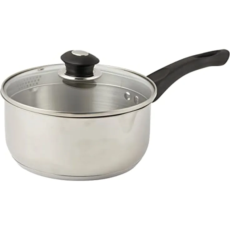 Russell Hobbs RH02632EU7 18cm, 2 L Stielkasserolle, Stieltopf Edelstahl-Pan, non-stick Saucepan mit Ausgießer, integriertes Sieb, pour lip und glas Deckelsinduktion/spülmaschinenfest