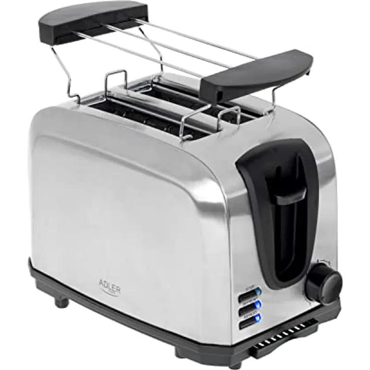 JUNG ADLER AD3222 Edelstahl Toaster 2 Scheiben, mit Brötchenaufsatz, 3 Modi -Auftauen, Rösten, Stopp, 7 Bräunungsstufen, Krümelschublade, 1000W