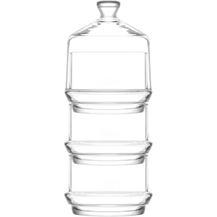 LAV Berry Stapelbare Glasdose für Süßigkeiten, 3 Ebenen, transparent, 23 x 9 cm, 710 ml