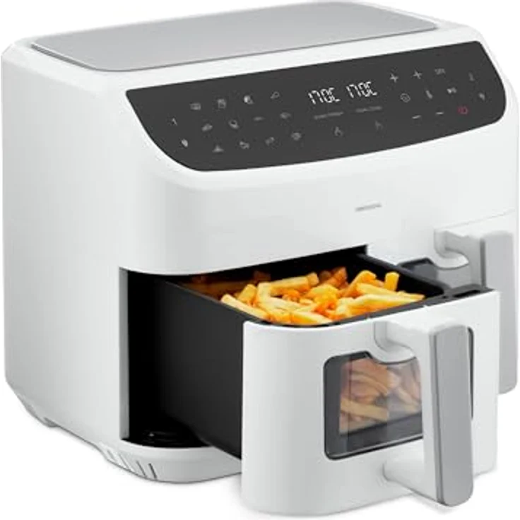 MEDION P20 XXL Heißluftfritteuse mit 2 Kammern (8,7 Liter, 2.600 Watt, Doppelkammer, 9 Automatikprogramme, 2 Schubladen, Sichtfenster, Dualer Airfryer, Dual Cook & Sync-Finish Funktion) – Bild 1