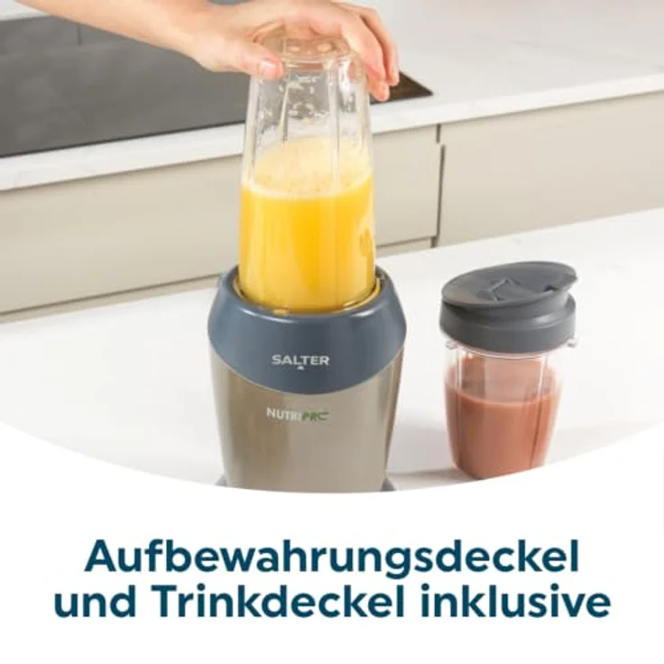Salter NutriPro 1000 Mixer – Tragbarer Smoothie-Maker mit 1000W, 2 BPA-freien Reisebechern (800ml/1L), Edelstahlklinge für Nährstoffextraktion und Suppen/Babynahrung – Bild 4
