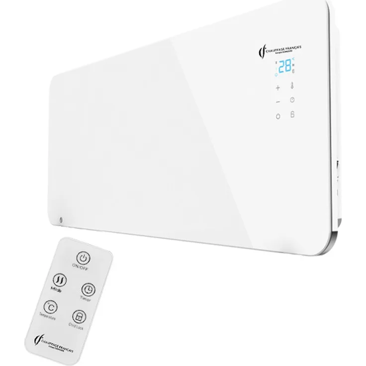 Sannover Sorimo Glasheizkörper 2000 W, eleganter elektrischer Wandheizkörper mit Touch-LED-Panel und Timer, Weiß