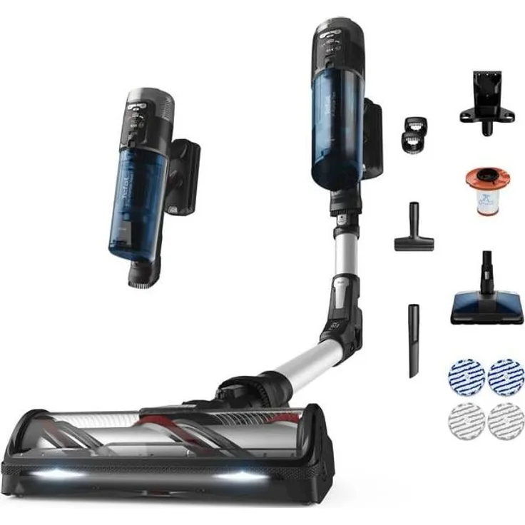 Tefal TY9AC, 2-in-1-Stabstaubsauger, Beutellos, Schwarz und Blau, Trocken & Nass, 60 Min. Akkulaufzeit, 1250 W Saugkraft, 90 dB