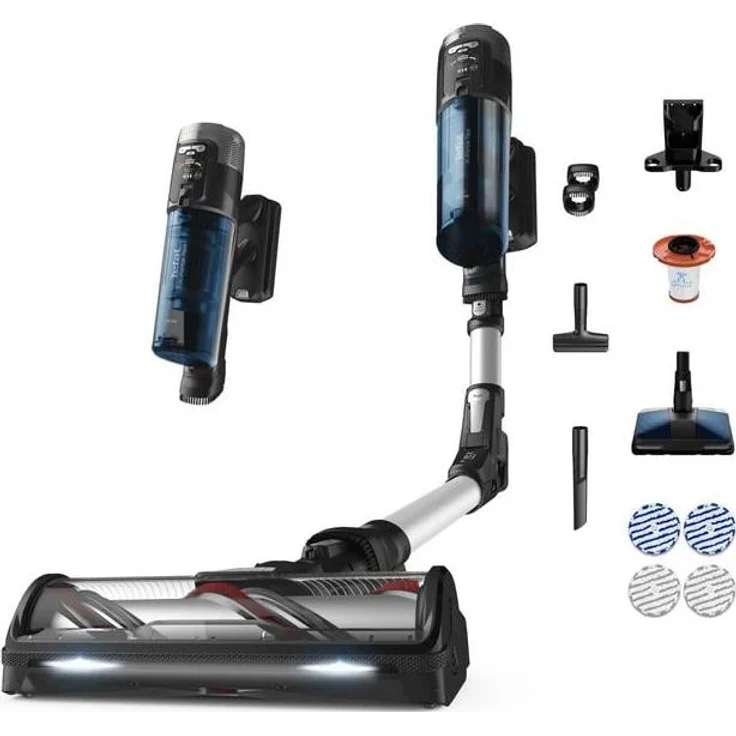 Tefal TY9AC, 2-in-1-Stabstaubsauger, Beutellos, Schwarz und Blau, Trocken & Nass, 60 Min. Akkulaufzeit, 1250 W Saugkraft, 90 dB