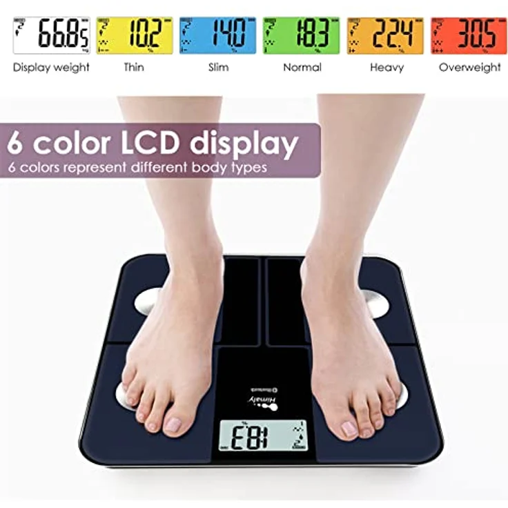 himaly Körperfettwaage Digital Personenwaagen mit App Smart Fitness Waage, 6-Farbiges LCD-Display | 18 Köperdaten | USB-Schnellladung | Max 180kg – Bild 5