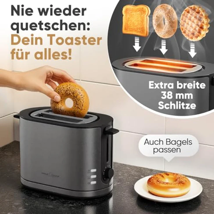 ProfiCook® PC TA 1291, 2-Scheiben-Toaster mit Brötchenaufsatz, mattes Edelstahlgehäuse, 900W, extra breite Toastschlitze, Auftau-Funktion – Bild 4