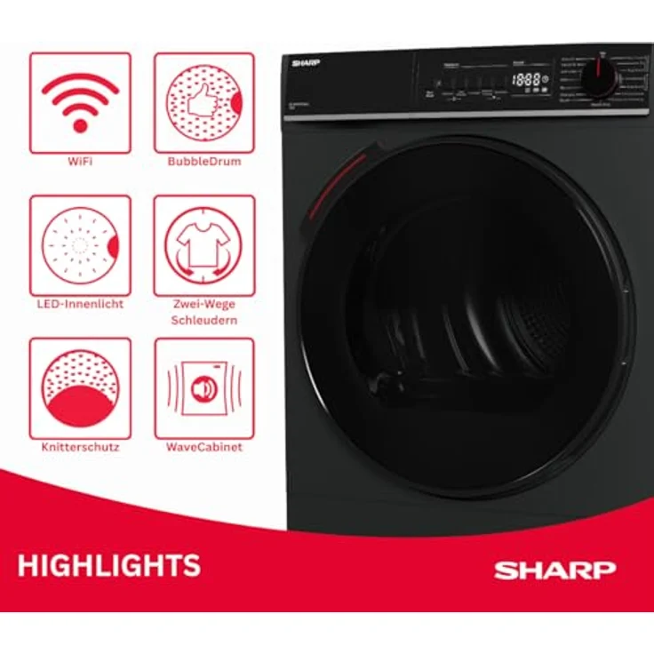 SHARP KD-WNHB0S9GAC-DE Wäschetrockner, 10 kg, Energieeffizienzklasse C, WiFi, 15 Trockenprogramme inkl. 20-Minuten-Schnelltrockenprogramm, Espresso Grey – Bild 4