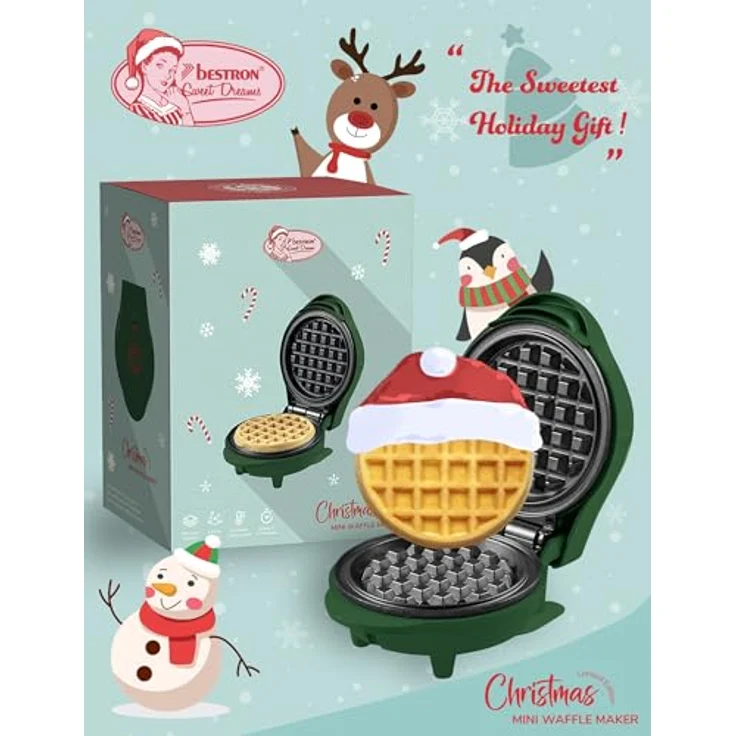 Bestron Mini-Waffeleisen Christmas-Edition, limitierte Auflage mit Antihaftbeschichtung, Waffelgröße 10cm, Farbe: Mattgrün – Bild 3