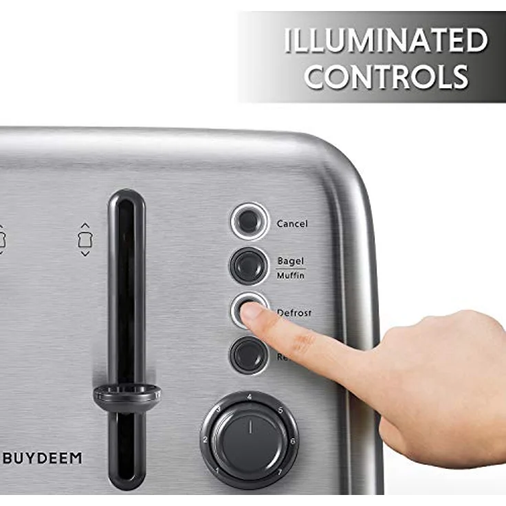 Buydeem DT640E, 4-Slice Toaster aus Edelstahl mit dualer Steuerung und 7 automatischen Programmen, Silber – Bild 3