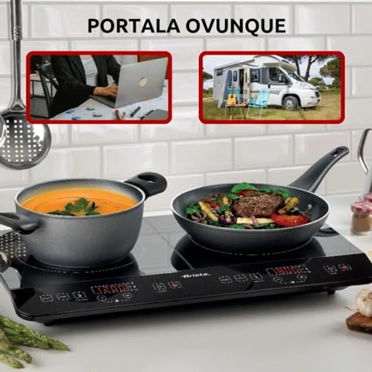 Ariete 1998 Tragbare Doppel-Induktionsplatte, Glaskeramik, 2000 W + 1500 W, 10+8 Leistungsstufen, Timer bis zu 4 Stunden, Kindersicherung, Schwarz – Bild 3