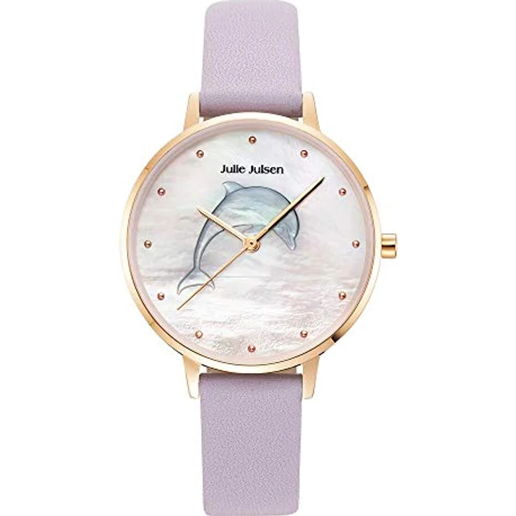 Julie Julsen Damen Quarz Armbanduhr Delfin in lila - Perlmutt Ziffernblatt, Lederband - JJW1008RGL-01 – Bild 2