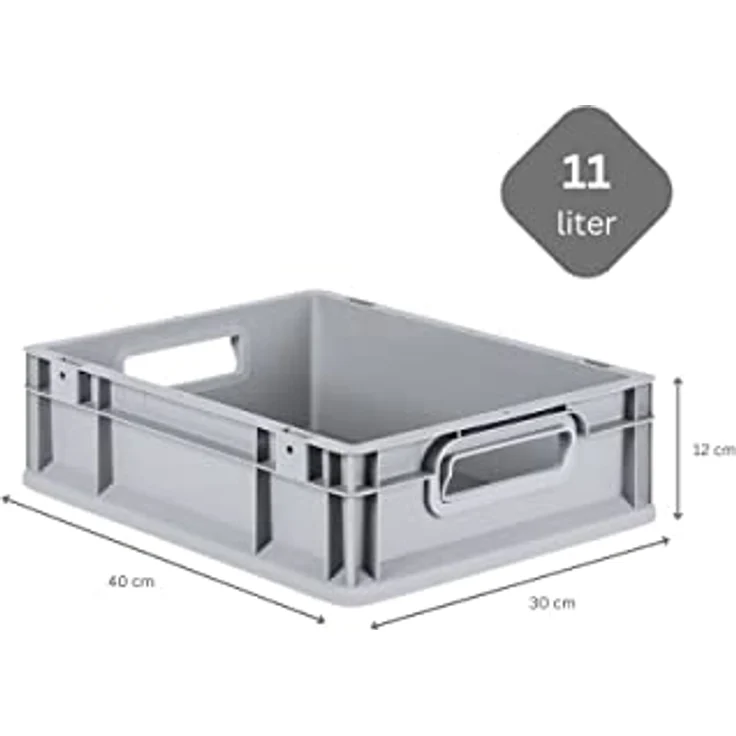 PROREGAL Eurobox NextGen Grip SuperSparSet, 16x Transportbox mit Scharnierdeckel, 11 L, HxBxT 12x30x40cm, lebensmittelecht, Grau, offene Griffe, blaue Schiebeschnappverschlüsse – Bild 4