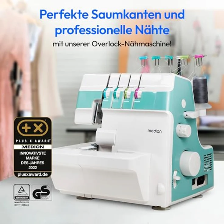 Medion® Overlock-Nähmaschine MD 19169, Teleskopfadenführung, 4 Fäden gleichzeitig, Nähen mit 2 Nadeln, Einstellbare Fadenspannung – Bild 3