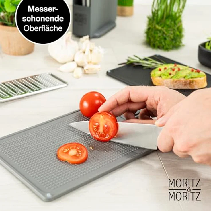 Moritz & Moritz Schneidebrett-Set – 20,5 x 14,5 cm – 4 Stück, hygienische Farbvarianten, rutschfeste Oberflächen - Küchenbrett mit praktischen Griffen – Bild 4