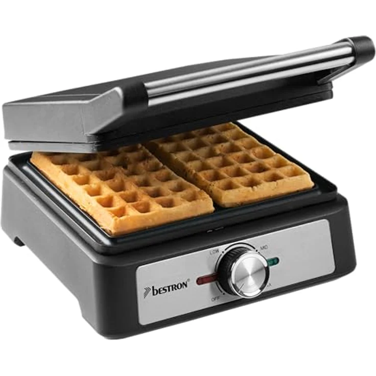 Bestron Waffeleisen für belgische Waffeln, Brüsseler Waffeleisen für zwei dicke Waffeln, mit Antihaftbeschichtung & Cool Touch Handgriff, Black Label Kollektion, Farbe: Mattschwarz - Preisvergleich – Bild 1