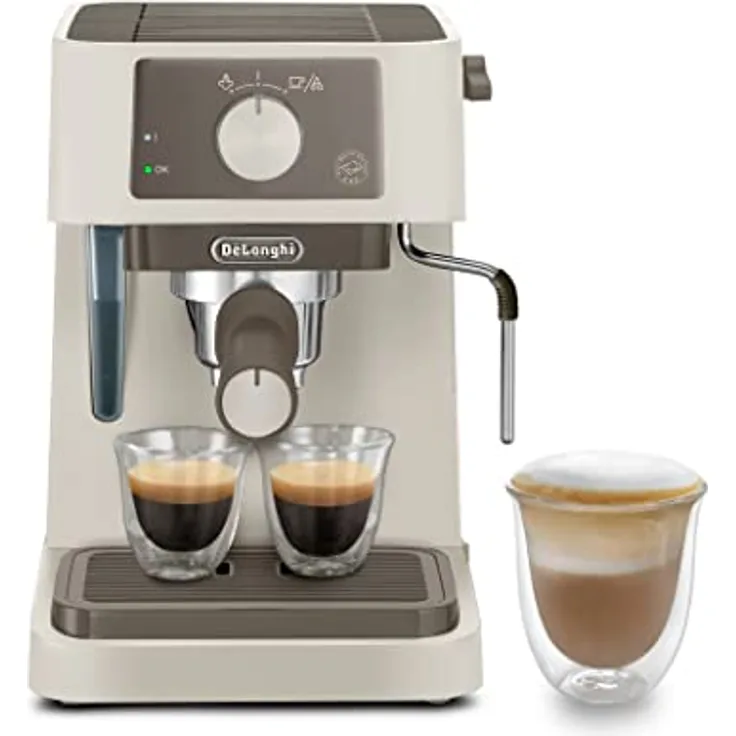 De'Longhi EC235.CR, Siebträgermaschine mit 15 bar Pumpendruck, abnehmbarem Wassertank und Milchaufschäumer, Beige