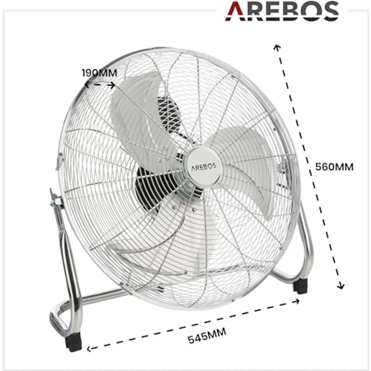 Bodenventilator Windmaschine Luftkühler Lüfter 18 Zoll Silber 120W 50Hz - Silber - Arebos – Bild 3