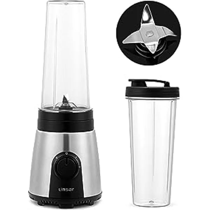 Linsar - 3in1 Smoothiemaker - 600 ml - Mit 2 Mixstufen, 4-Klingen-Edelstahlmesser und To-Go Becher - BPA- Frei - 24.000 U/Min - 300 Watt