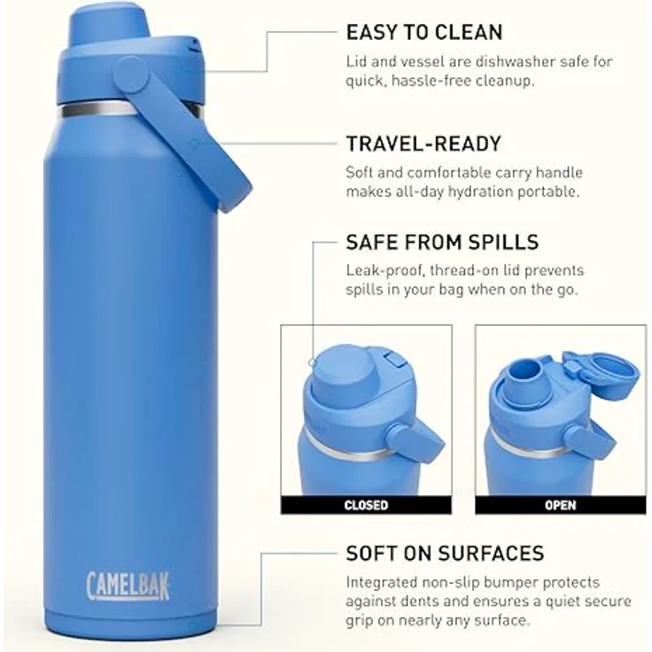 CamelBak Thrive Chug Trinkflasche, isolierter Edelstahl, 900 ml, Auslaufsicher, Himmelblau – Bild 3