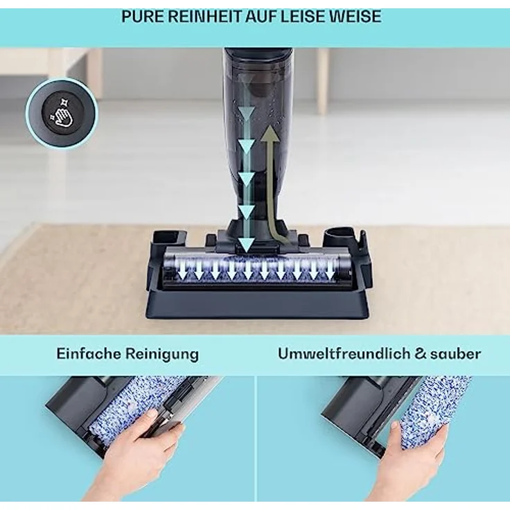 Klarstein Akku Staubsauger Kabellos, Stab-Staubsauger ohne Beutel mit Ladestation, Kabelloser Akku-Staubsauger für Teppich- und Hartböden, 40 Min. Akku, Selbstreinigend, Nass- und Trockensauger – Bild 3