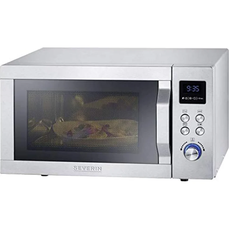 Severin MW 7754 3-in-1 Mikrowelle mit Grill- und Ultra-Heißluftfunktion, 900 Watt, Inkl. Drehteller, Grillrost und Pizza-Teller, Standgerät, edelstahl-schwarz – Bild 2