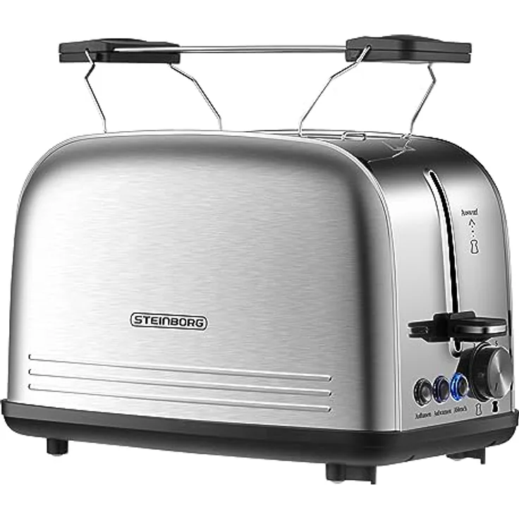 Edelstahl Toaster mit Brötchenaufsatz | Toaster 2 Scheiben | Doppelschlitz Toaster | 7 Stufen | 4 Funktionen| Toastautomat | Krümelschublade