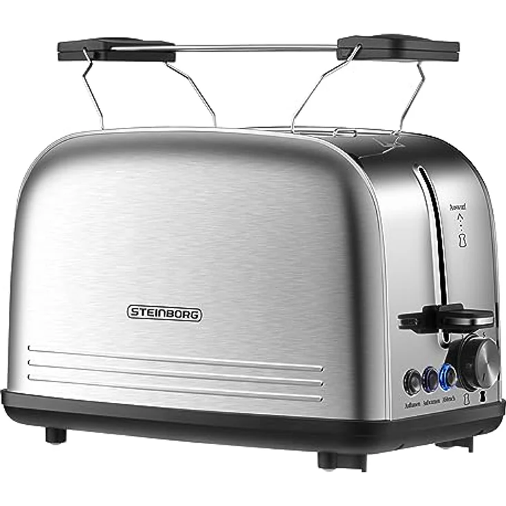 Edelstahl Toaster mit Brötchenaufsatz | Toaster 2 Scheiben | Doppelschlitz Toaster | 7 Stufen | 4 Funktionen| Toastautomat | Krümelschublade – Bild 1