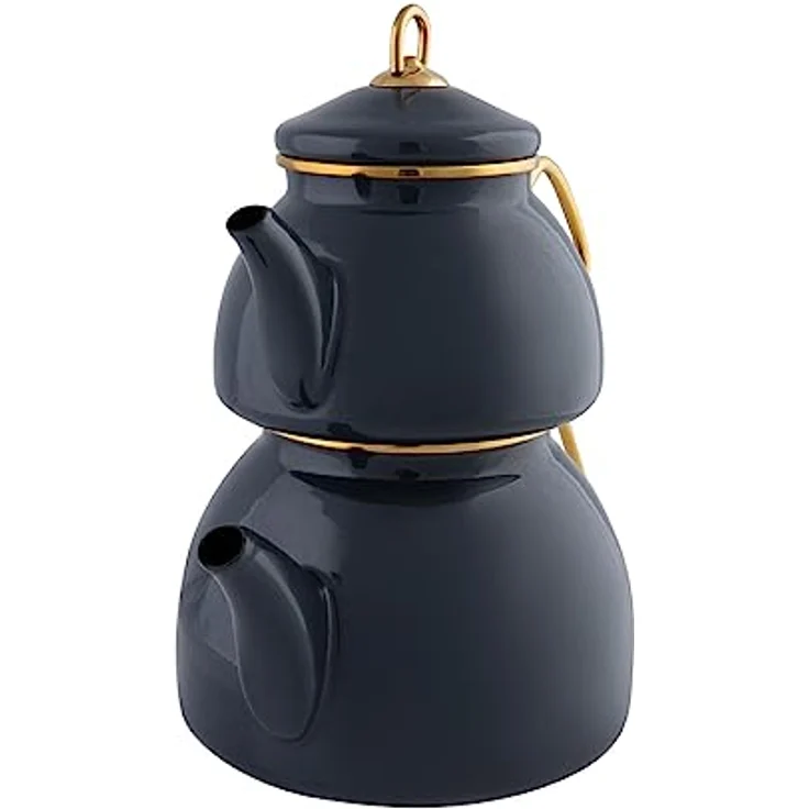 Karaca Retro Emaille Teekannen Set, Anthracite, Induktionsgeeignet, Teekocher, Wasserkocher, Teeaufguss 1,1L, Wasserkanne 2,3L, Türkische Teekessel, Tea Maker, Caydanlik – Bild 3